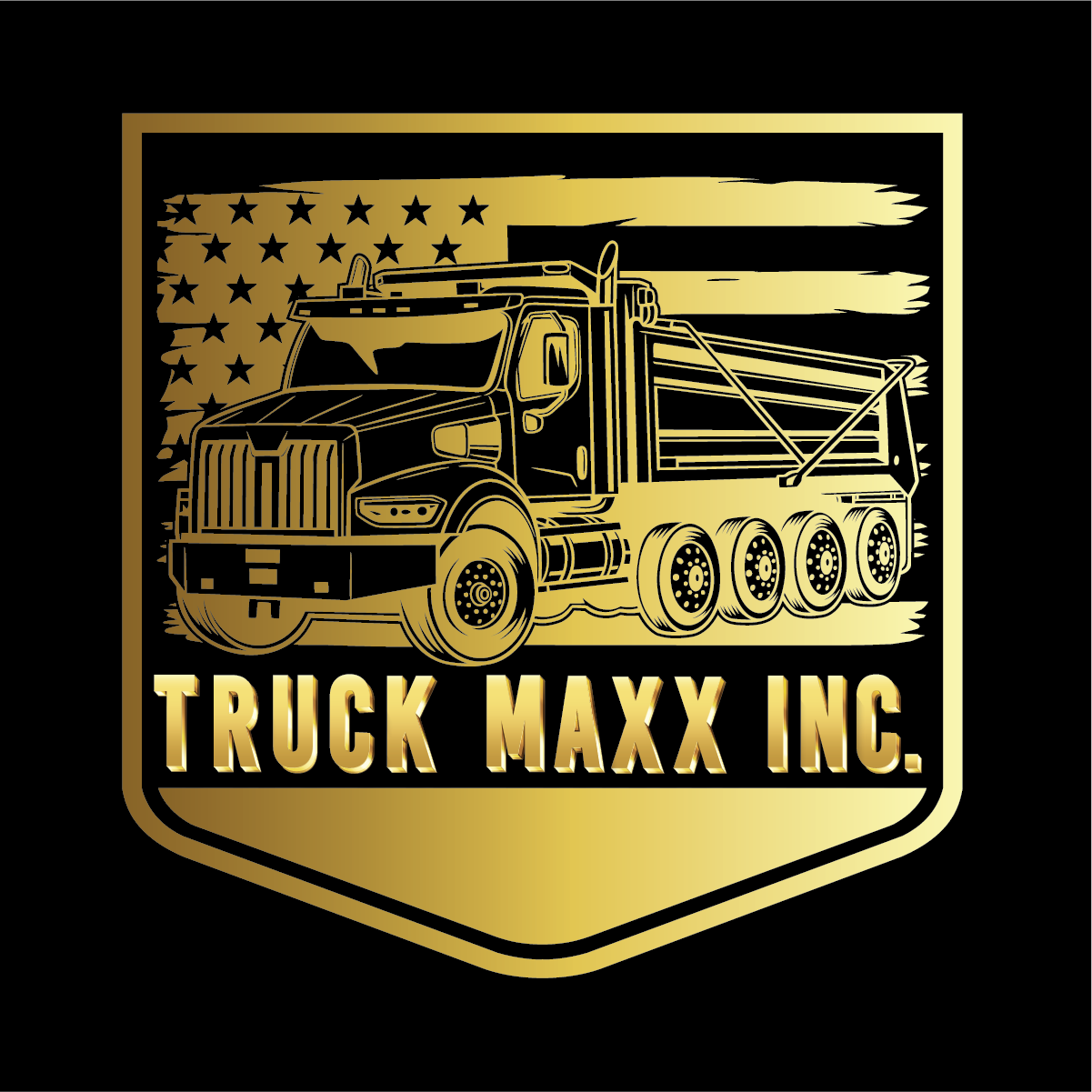 A black and gold logo for truck maxx inc.
