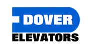 A blue and white logo for dover elevators.