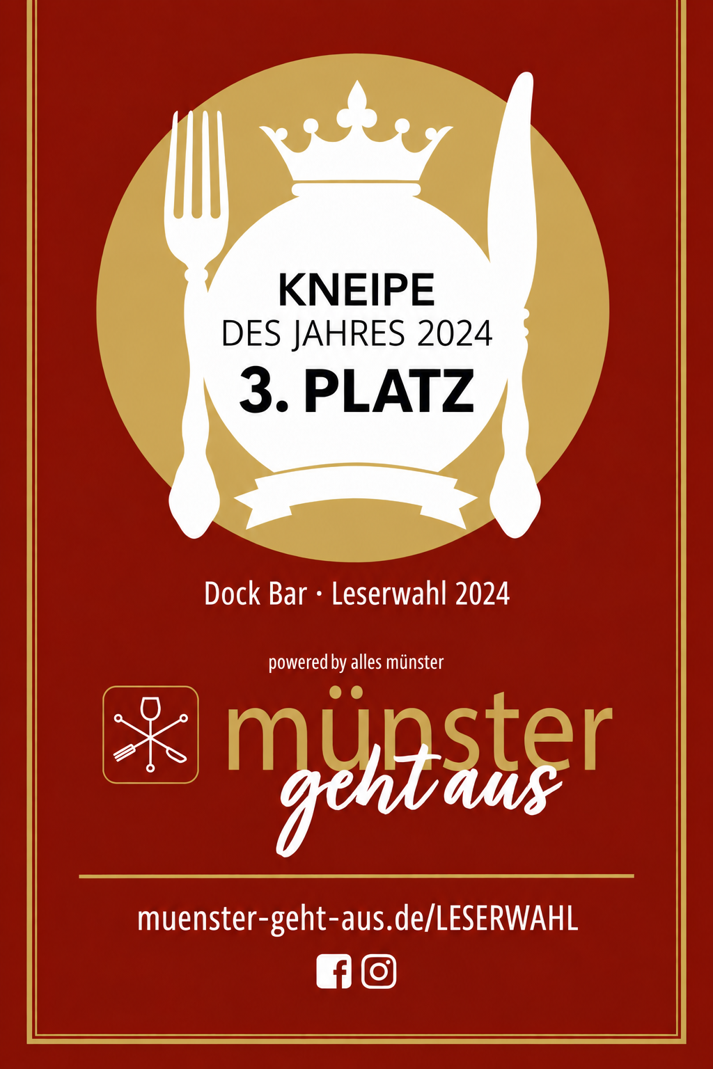 Dock Bar: Kneipe des Jahres 2024, 3. Platz bei der Leserwahl von Münster geht aus