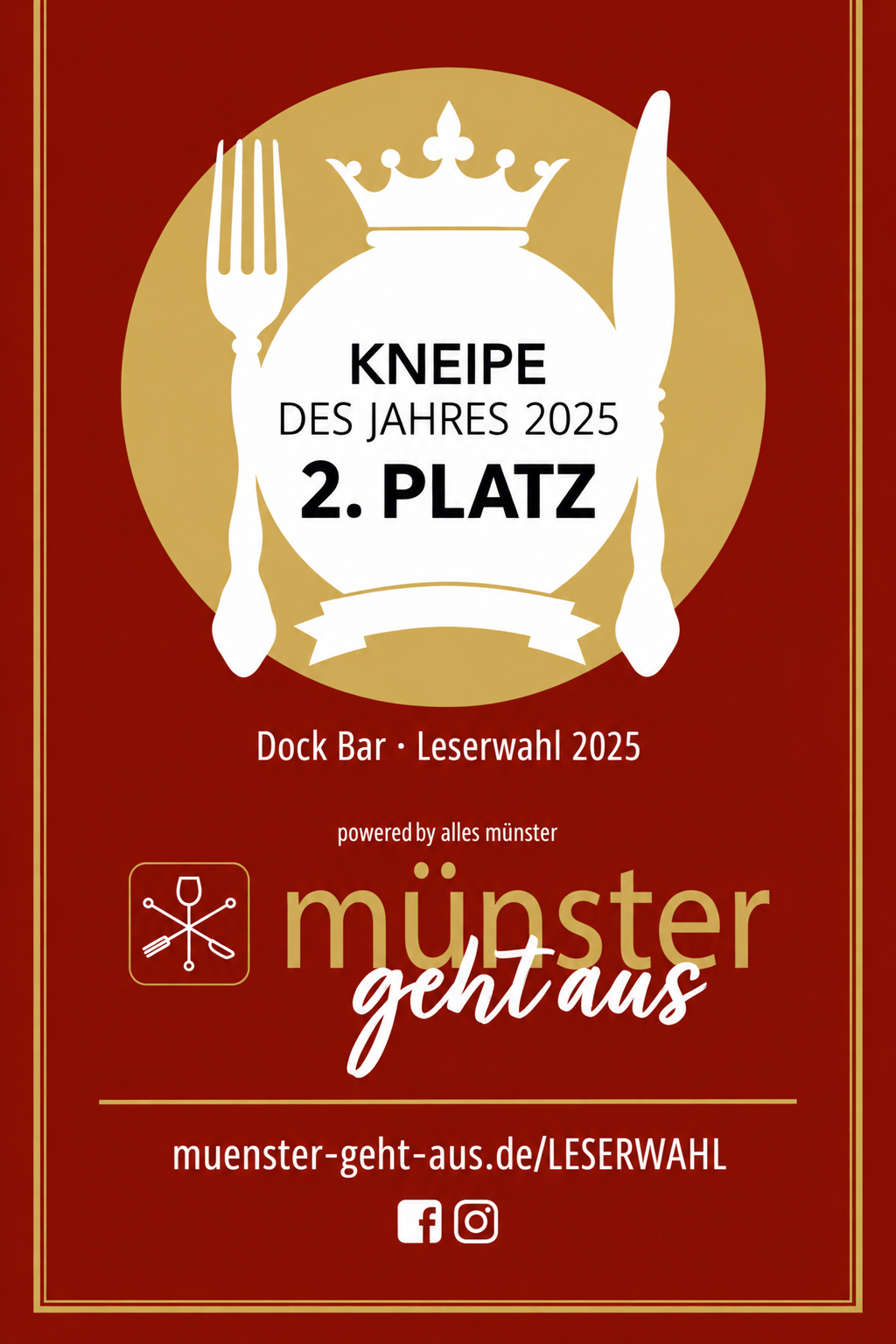 Dock Bar: Kneipe des Jahres 2025, 2. Platz bei der Leserwahl von Münster geht aus