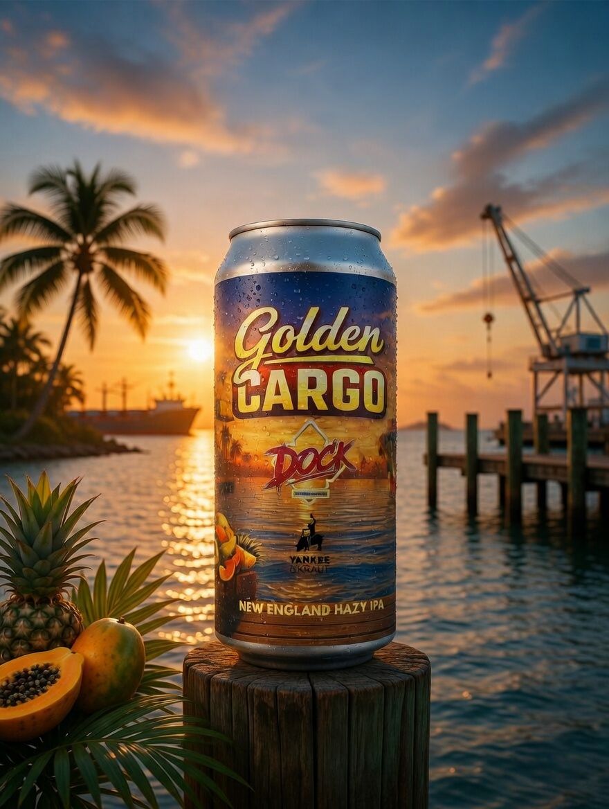 Golden Cargo, ein fruchtig-tropisches Dock-Bar-Bier mit Hafenmotiv