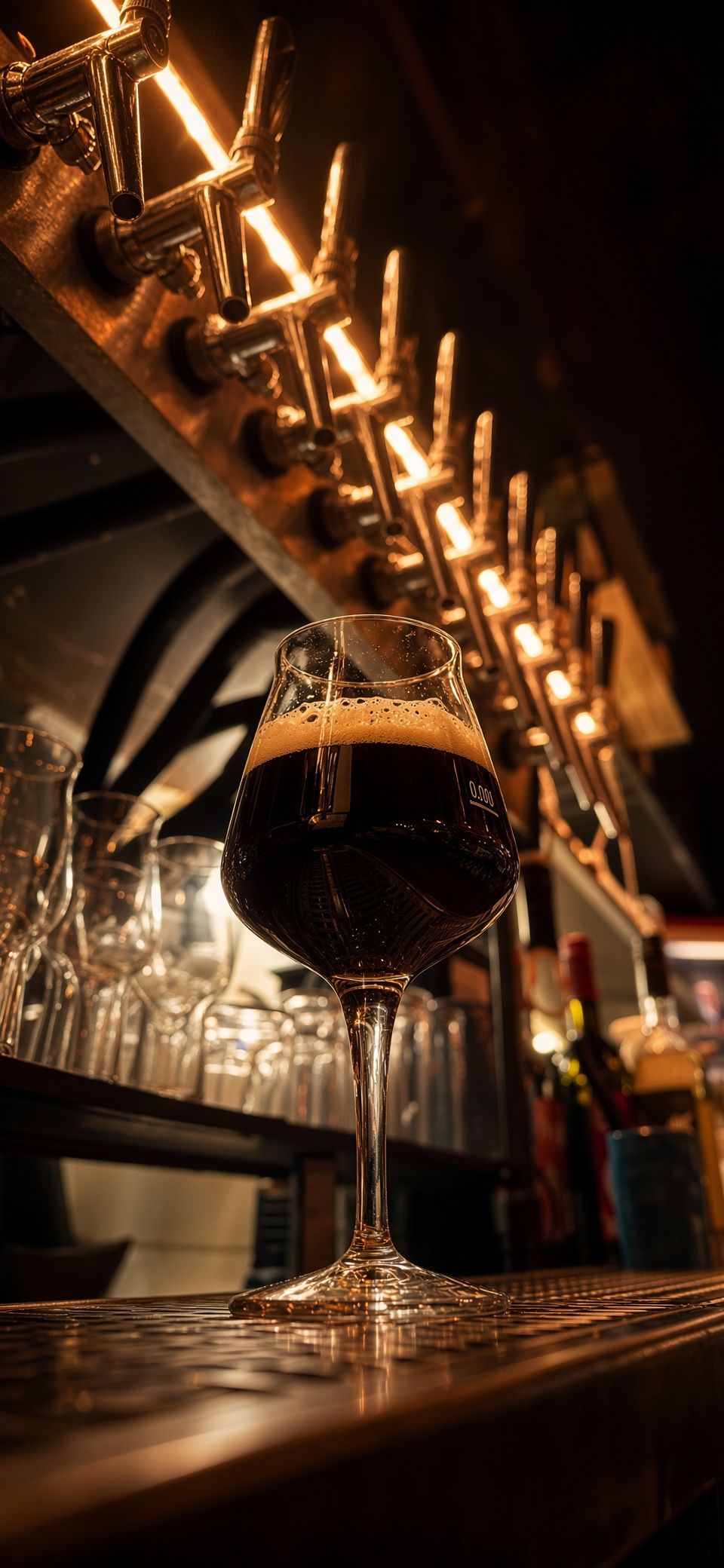 Dunkles Craft Beer vor den Zapfhähnen der Dock Bar
