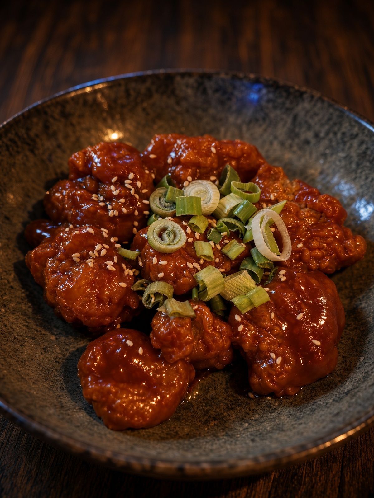Korean Fried Chicken mit Sesam und Frühlingszwiebeln in der Dock Bar