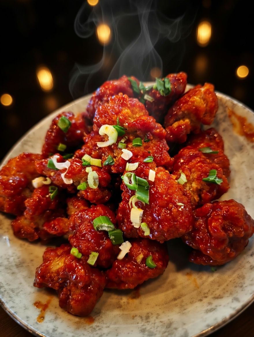Korean Fried Chicken mit koreanischer Sauce und Frühlingszwiebeln in der Dock Bar Münster