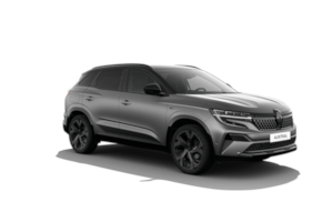 Una foto in bianco e nero di un SUV Renault Koleos su uno sfondo bianco.