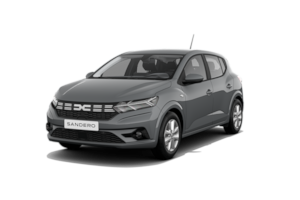 Una dacia sandero grigia è raffigurata su uno sfondo bianco.