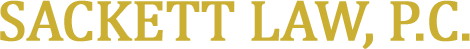 Sackett Law, P.C. logo in gold serif text on a white background