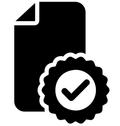Black document icon with a white validation badge and checkmark