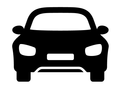 Black front-view silhouette of a car icon on a white background