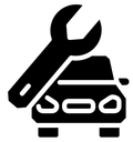 Black car icon with a wrench, indicating vehicle repair or maintenance