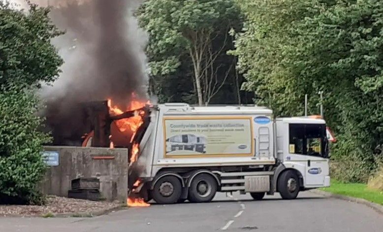 Bin lorry on fire during a lithium battery-related waste fire