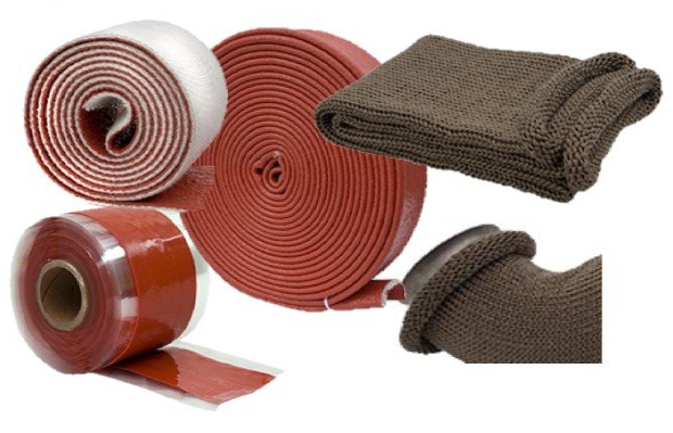 Products on display, Firesleeve, basalt sleeve, glass fibre silicone coated tape and self-fusing tape