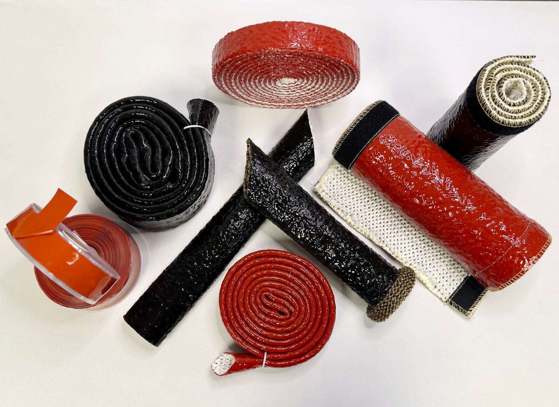 Products on display all together on a table at Pyrosleeve Ltd