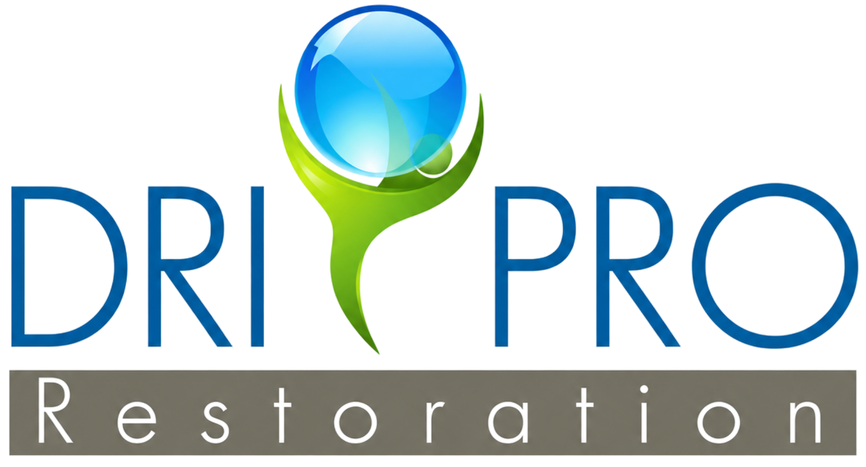 DRI PRO Restoration logo with blue text and a green-blue water droplet icon