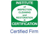 Institute of Inspection Cleaning and Restoration Certification green logo with “Certified Firm” text below
