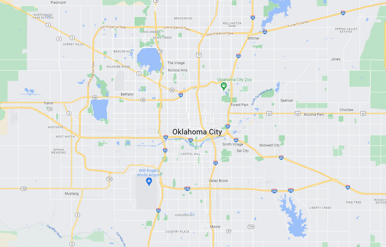 A map of a city with a lake in the middle of it.