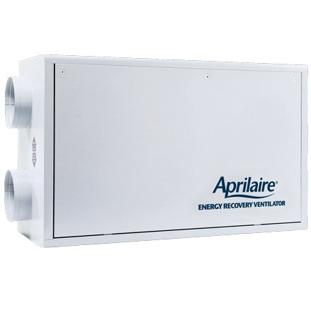 A white aprilaire energy recovery ventilator on a white background.