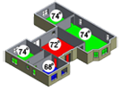 A 3d floor plan of a house with numbers on the floors.
