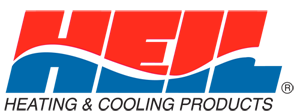 A red , white and blue logo for heating and cooling products