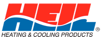 A red , white and blue logo for heating and cooling products
