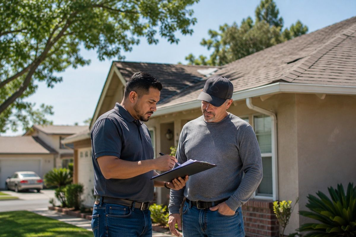 Roofing contractor estimating roof repair costs in Mountain House