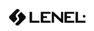 Logo for Lenel, featuring a black abstract design and text.