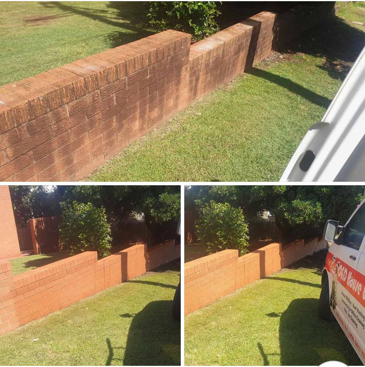 A White Van is Parked Next to a Brick Wall — O & D House Wash & Cleaning Services in Glenvale, QLD