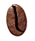 Un singolo chicco di caffè tostato, di colore marrone scuro, con una vistosa piega centrale, isolato su sfondo bianco.