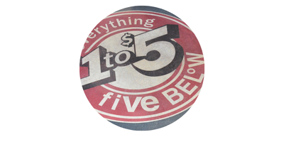 Round red “1 to 5” logo with white text and black outline on a plain background