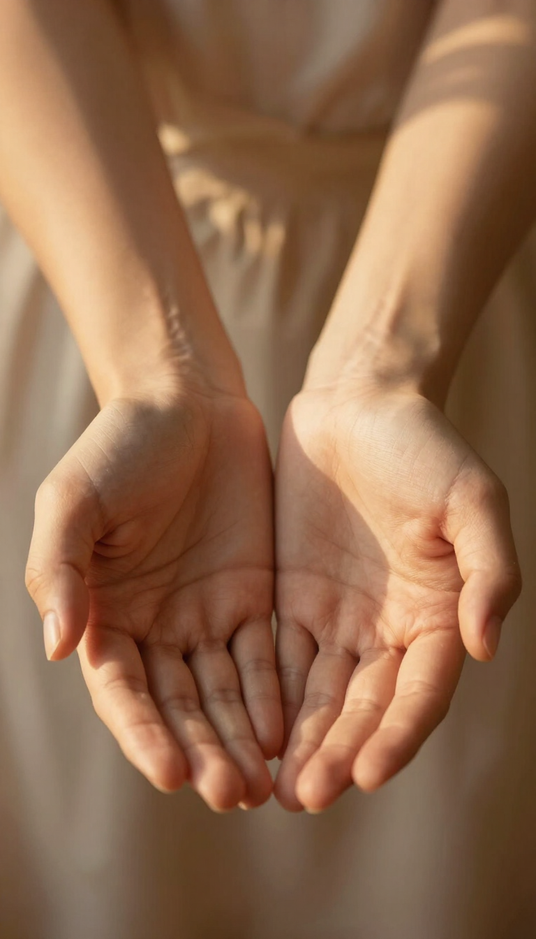 Open hands receiving warm light, symbolising generosity