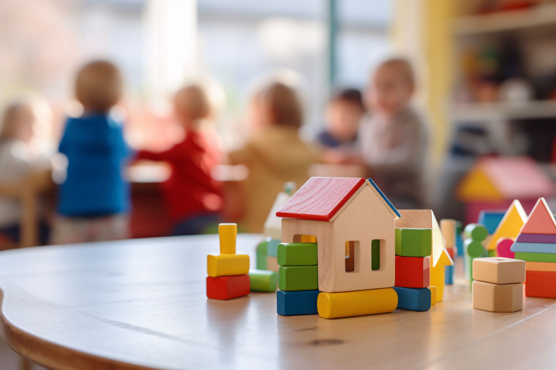 Wooden blocks at a local child care agency provide a fun and safe learning space for children. Wooden blocks at a local child care agency provide a fun and safe learning space for children.