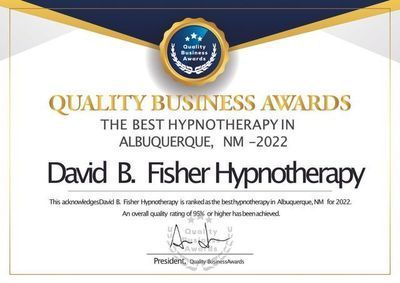 Award certificate: David B. Fisher Hypnotherapy, 