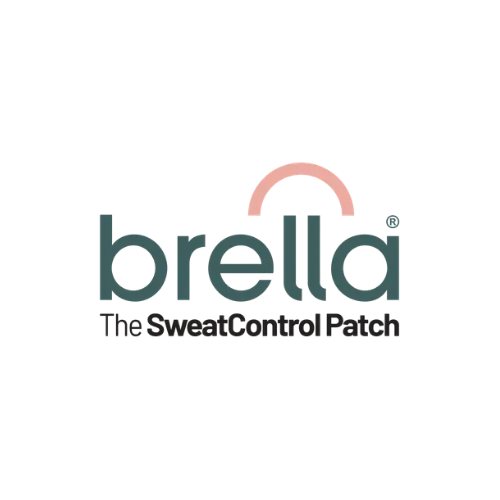 Brella logo with green text and coral arch, plus tagline “The SweatControl Patch”
