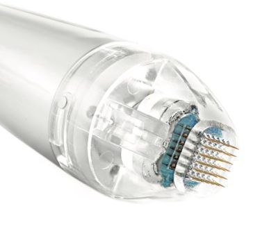 Transparent LED tube light with visible internal circuit board and pins