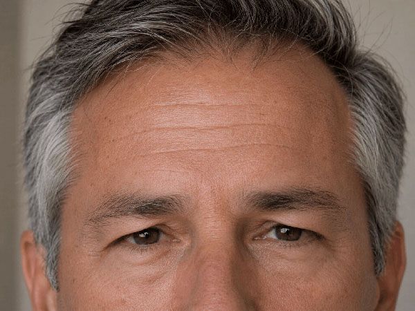 Close-up of a man’s face with gray hair and a neutral expression