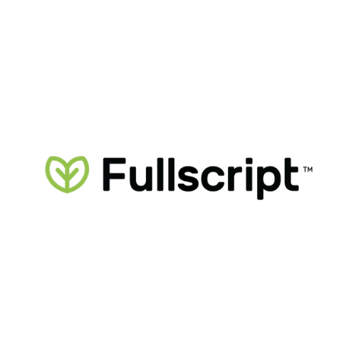 Fullscript logo with green leaf icon and black wordmark on white background