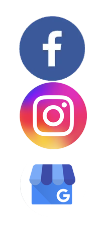 Une rangée d'icônes de médias sociaux, notamment Facebook, Instagram et Google.