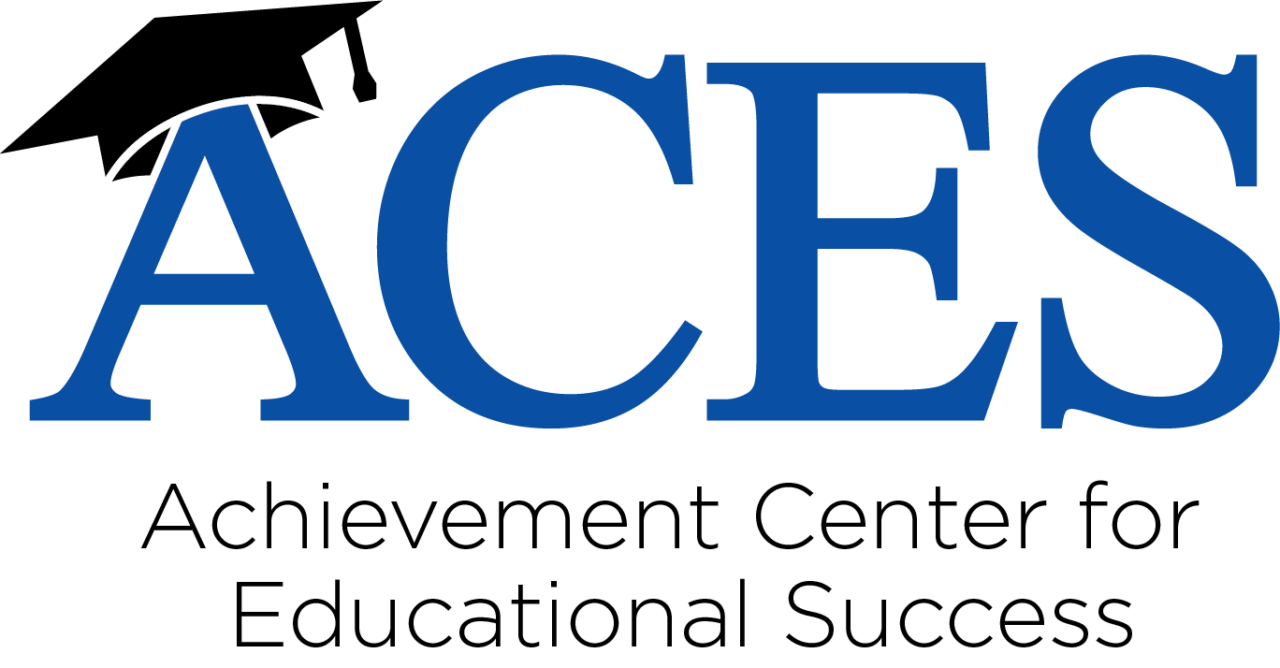 ACES logo: blue text with a graduation cap above, 