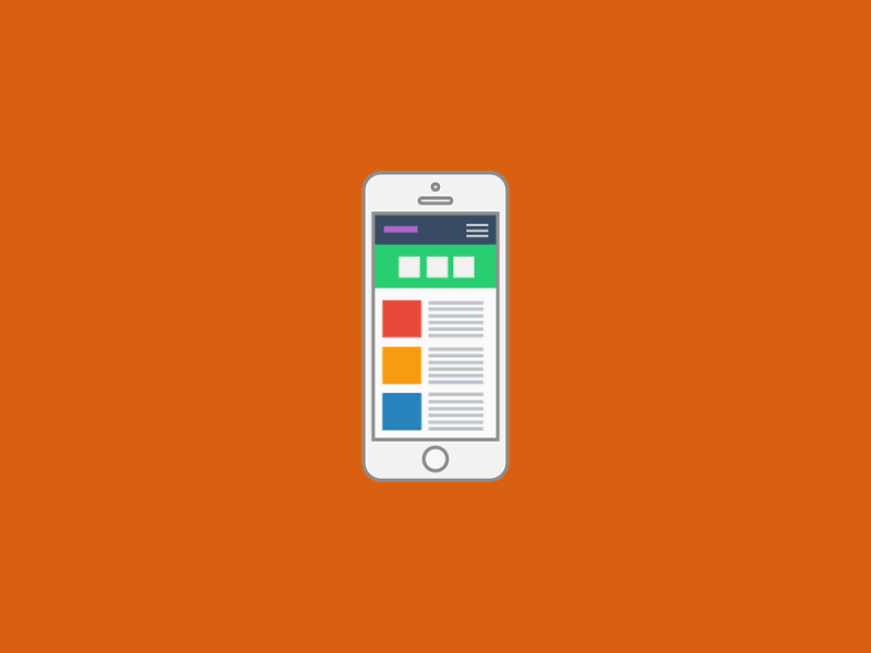 Una ilustración estilizada de un teléfono inteligente blanco sobre un fondo naranja, que muestra un diseño sencillo de un sitio web.