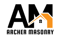 The logo for archer masonry shows a house with a roof.