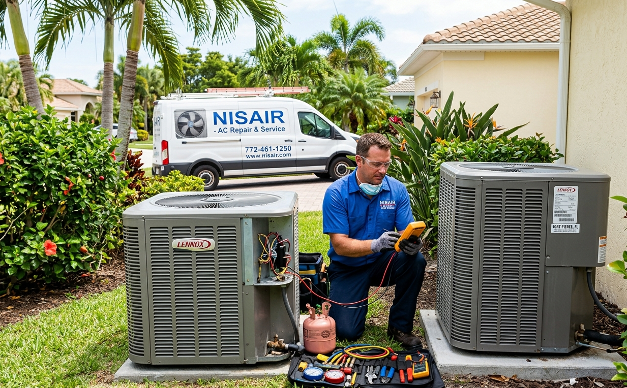 Licensed HVAC technician performing AC repair service in Fort Pierce Florida