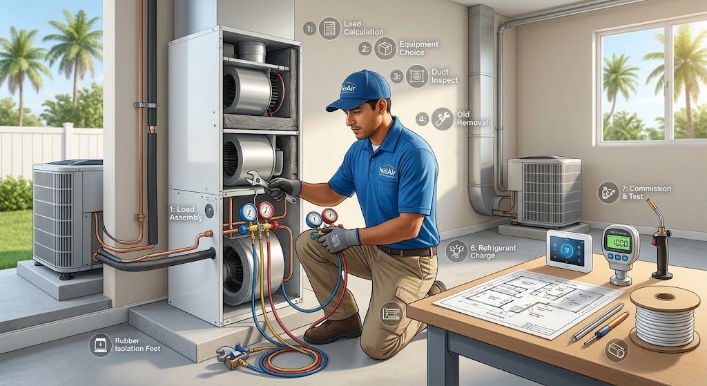 Professional technician performing an HVAC install