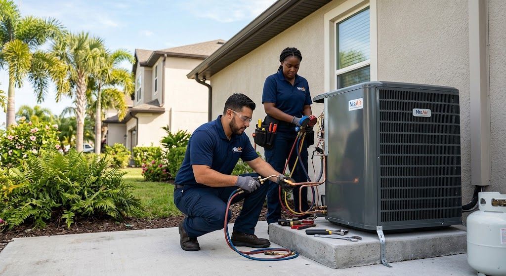 NisAir technicians performing a professional AC installation on the Treasure Coast.