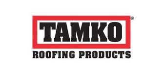 TAMKO Roofing Products logo with black text in a red rectangular frame