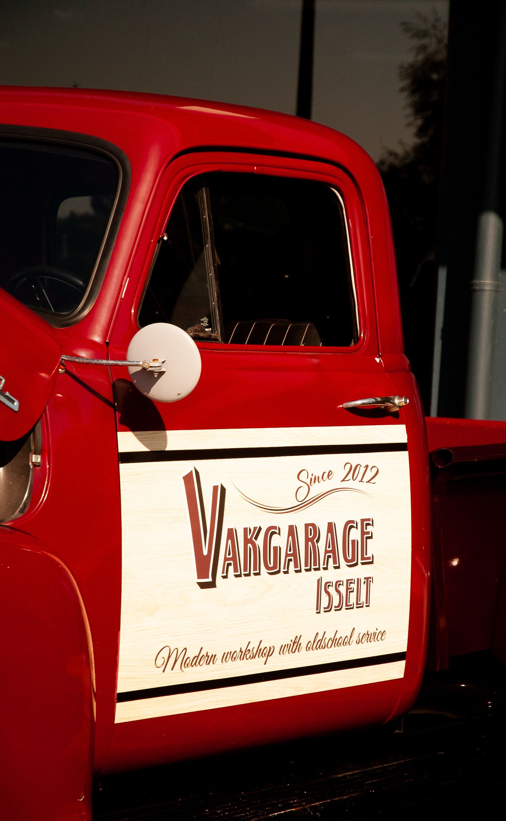Red vintage pickup truck door with 