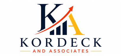 Kordek and Associates logo with stylized K and A in navy and gold