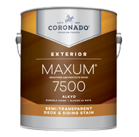 Coronado Exterior Maximum 7500 semi-transparent deck stain can in brown and silver packaging