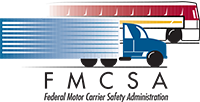 FMCSA logo with a blue truck and red-white stripes, Federal Motor Carrier Safety Administration text