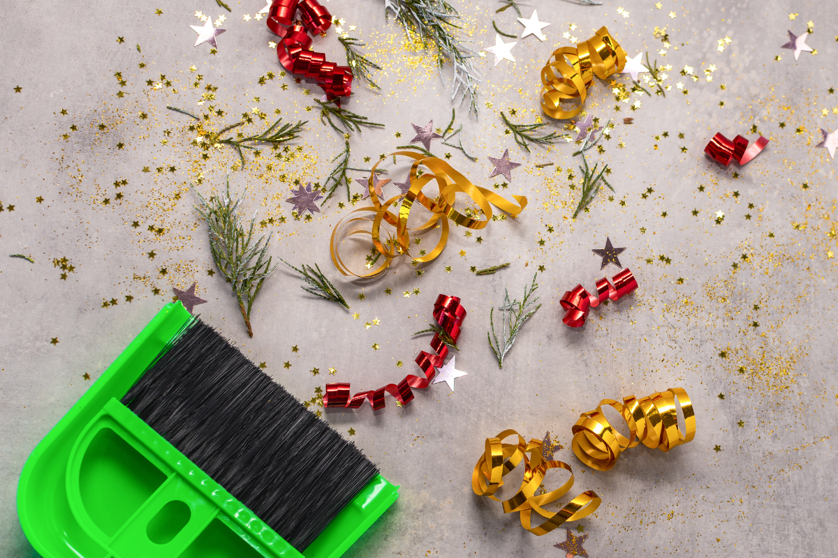 Cleaning up confetti and decorations after a holiday or special event