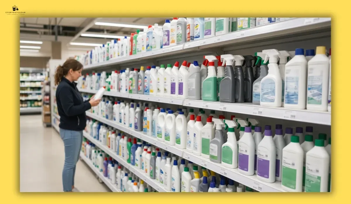 Australian household cleaning products displayed in a supermarket cleaning aisle